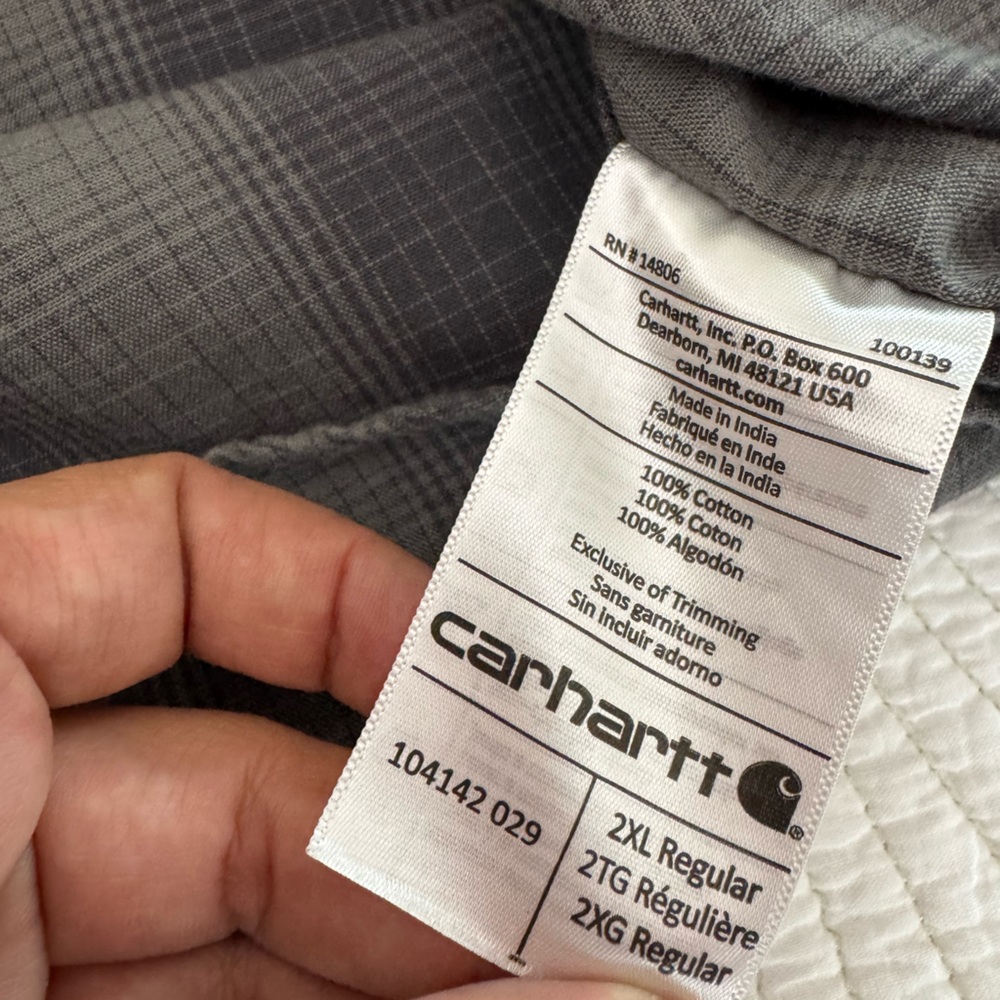 Carhartt Men's Gray Checkered Shirt-Size XXL - Picture 8 of 9